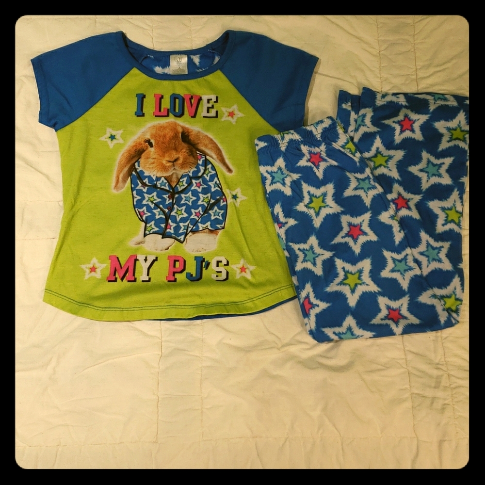 Girls Short-Sleeved Bunny Pajamas (Sz M, 7-8)